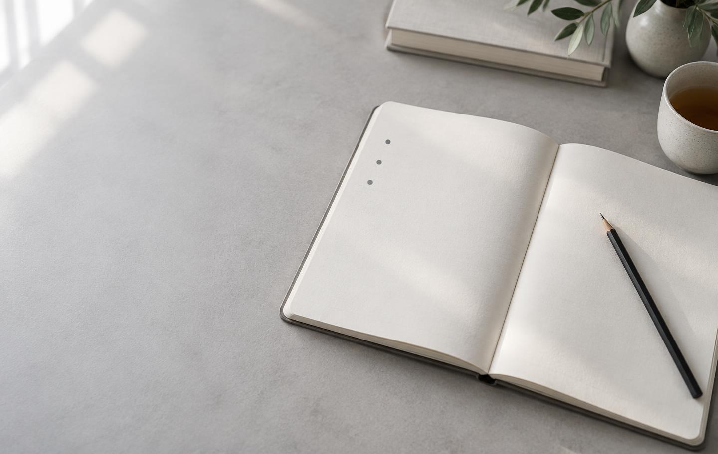 A clean notebook open on a quiet desk in morning light